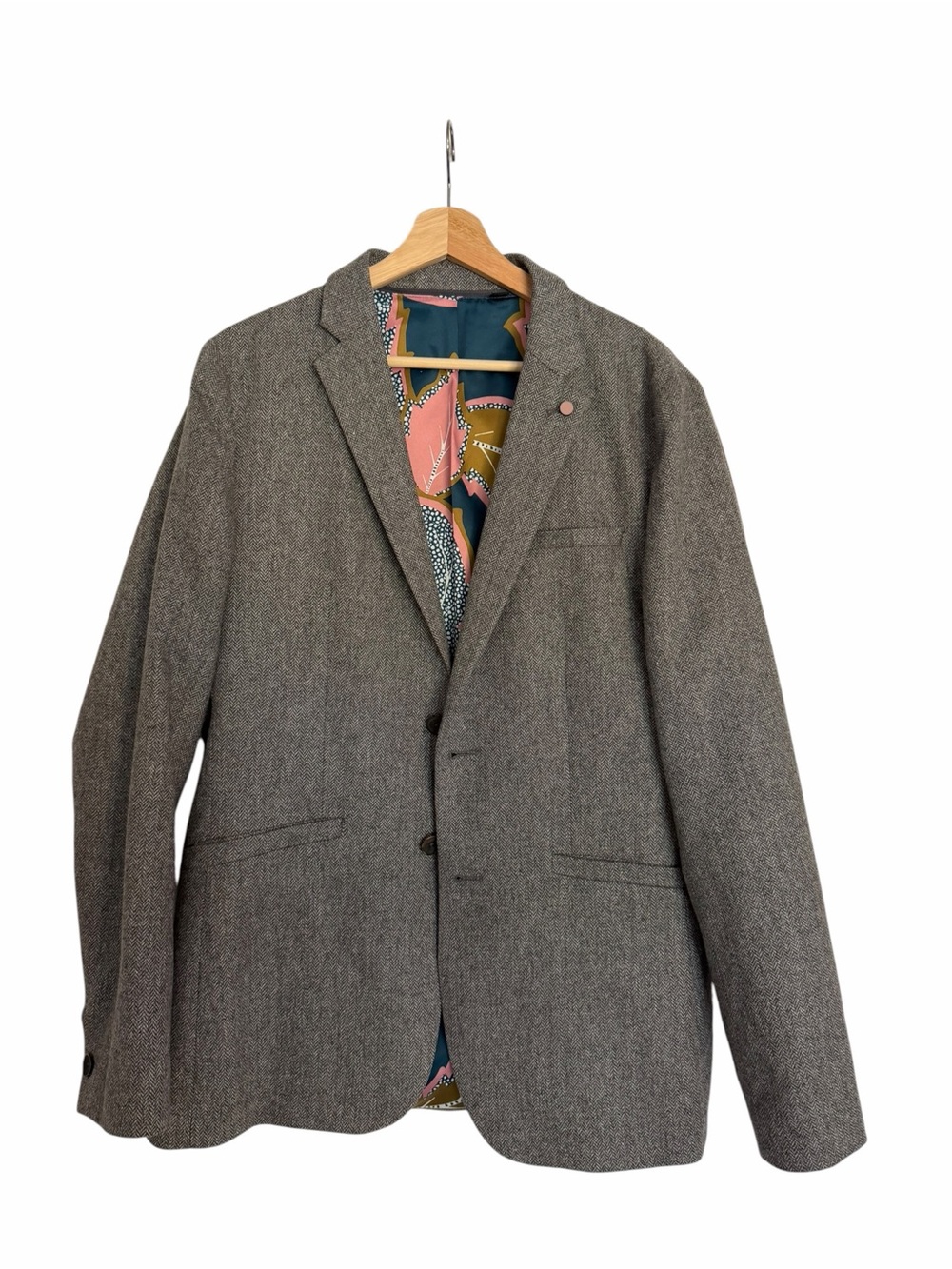 Ted Baker London Mens Size 4 Herringbone Blazer Floral Lining Sport Coat